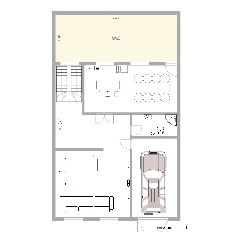 Hj p1 ss v2. Plan de 1 pièce et 36 m2