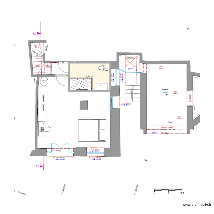 RDC-V2. Plan de 1 pièce et 6 m2