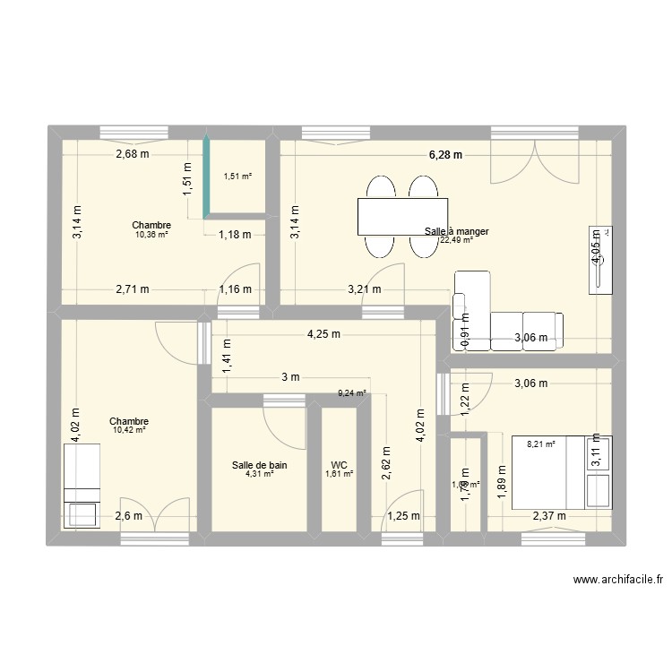maison tourville2. Plan de 9 pièces et 69 m2