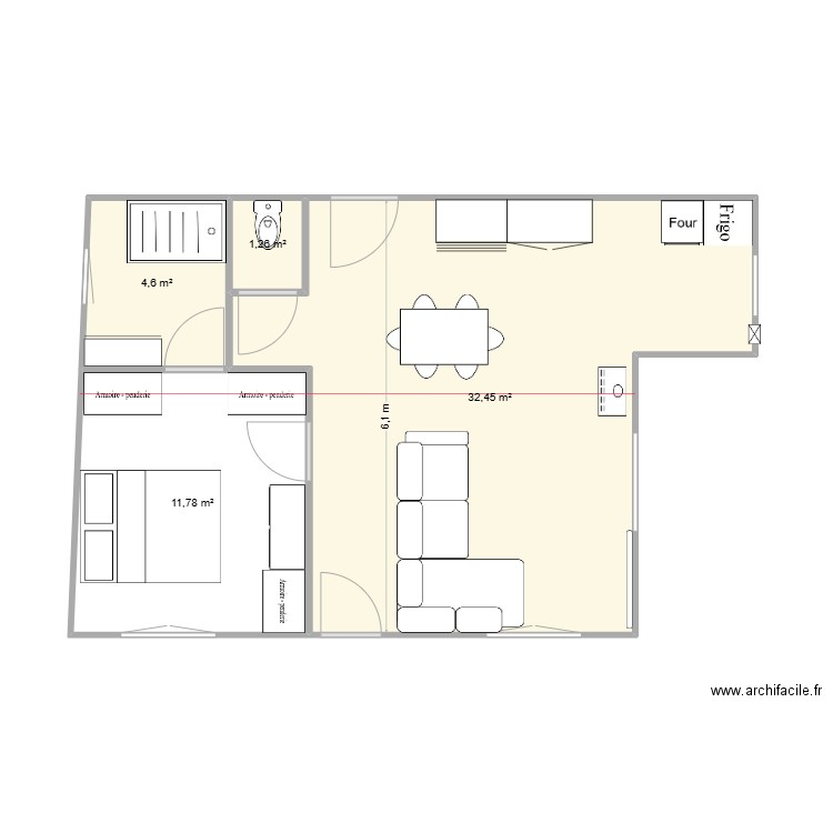 plans lum. Plan de 4 pièces et 50 m2