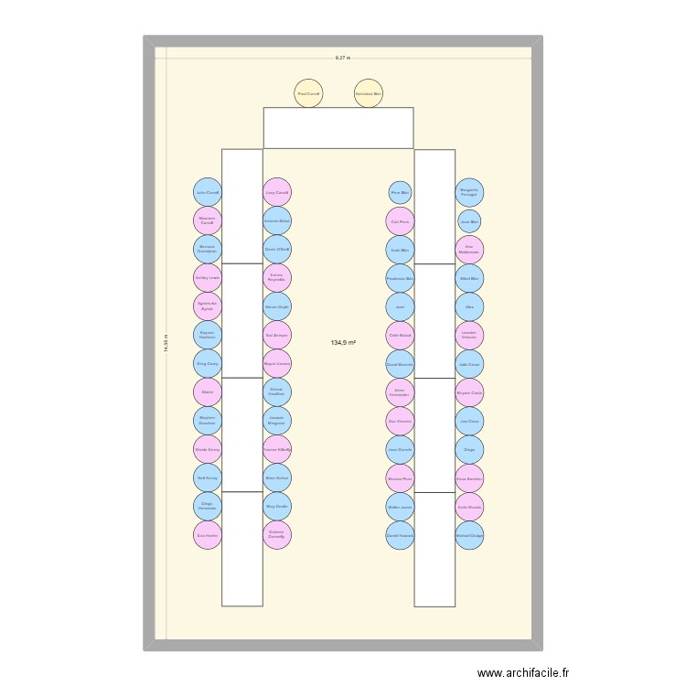 Paul & Nati Seating Plan. Plan de 1 pièce et 135 m2