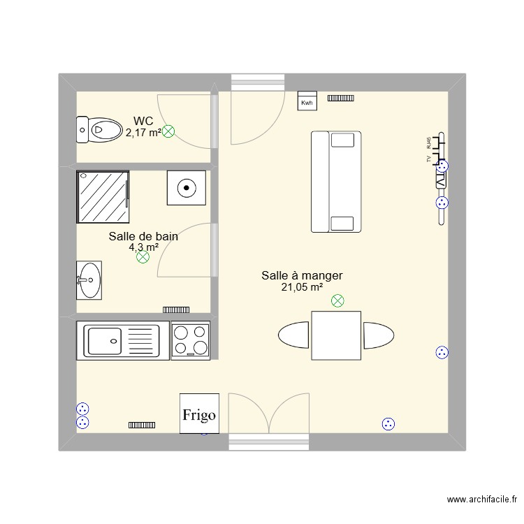 A 43 LA REOLE. Plan de 3 pièces et 28 m2