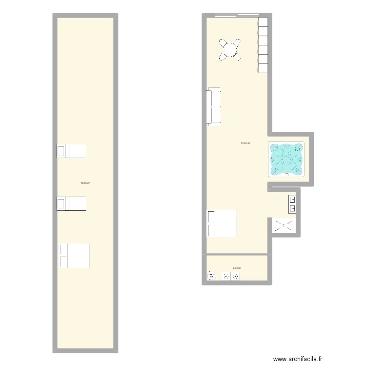 troglo. Plan de 3 pièces et 161 m2