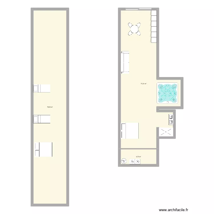 troglo. Plan de 3  et 161 m²