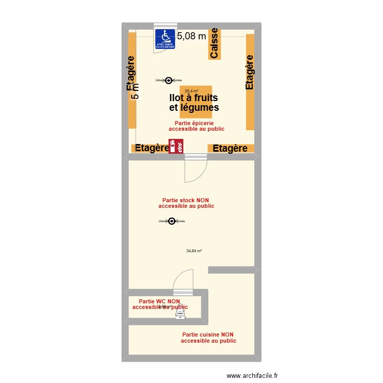 local lentilles. Plan de 3 pièces et 63 m2