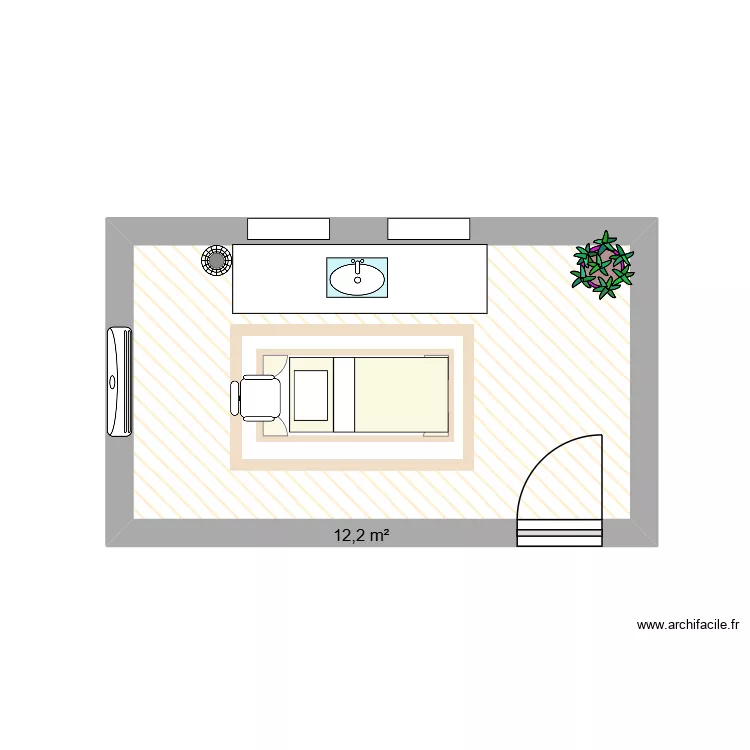 Cabine soin visage. Plan de 1  et 12 m²