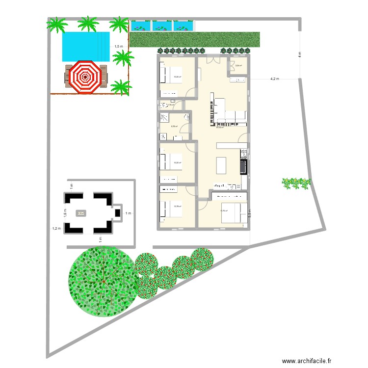 Maison_pleinpied1. Plan de 9 pièces et 100 m2