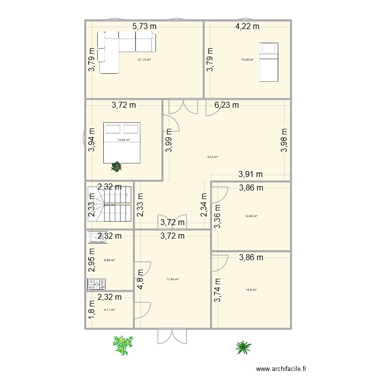 Mama Sarr. Plan de 10 pièces et 147 m2