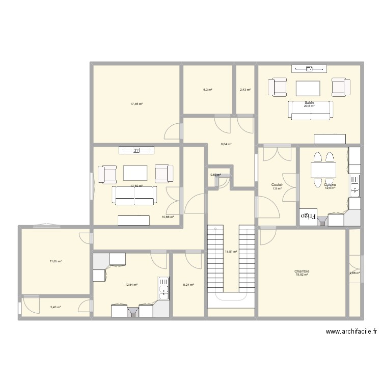 hommmeggssssssssss. Plan de 17 pièces et 176 m2