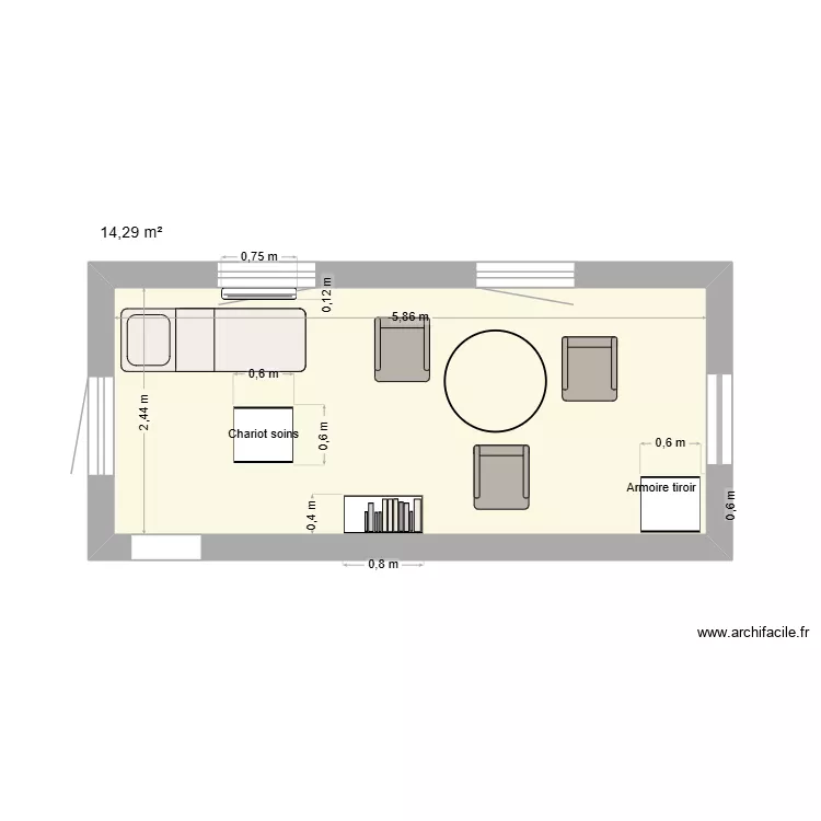 Fran&ccedil;oise Bury. Plan de 1 Pièce et 14 m²