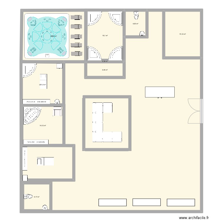 Création spa. Plan de 9 pièces et 104 m2