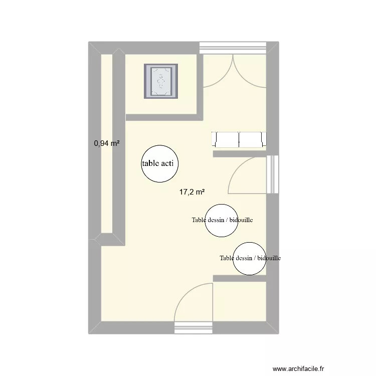 Neo salle verte. Plan de 2 pièces et 18 m²