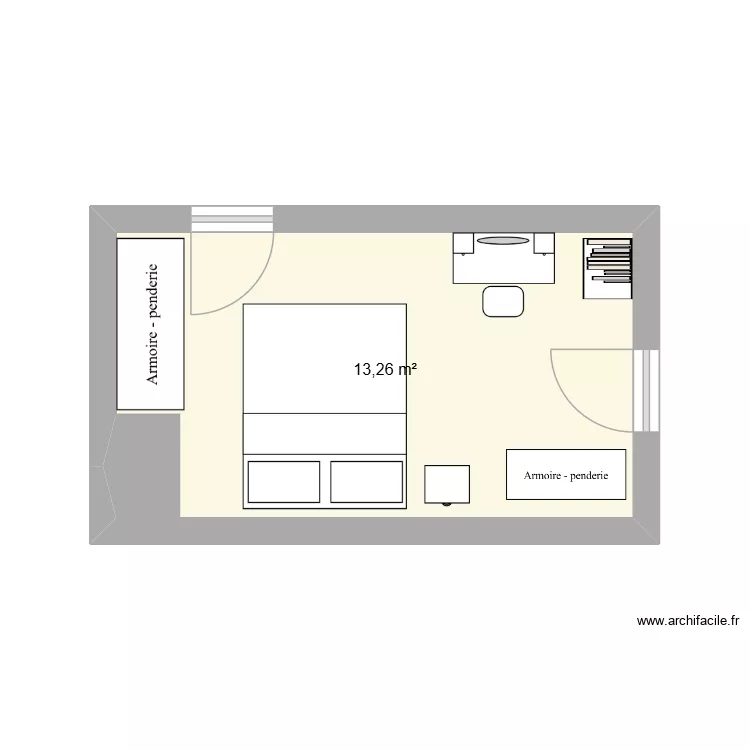Chambre 2 Eve. Plan de 1 et 13 m² Chambre 2 Eve. Plan de 1 et 13 m²