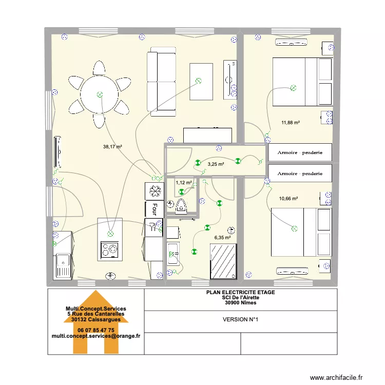 RIBIERE ETAGE ELECTRICITE. Plan de 7 pièces et 71 m²