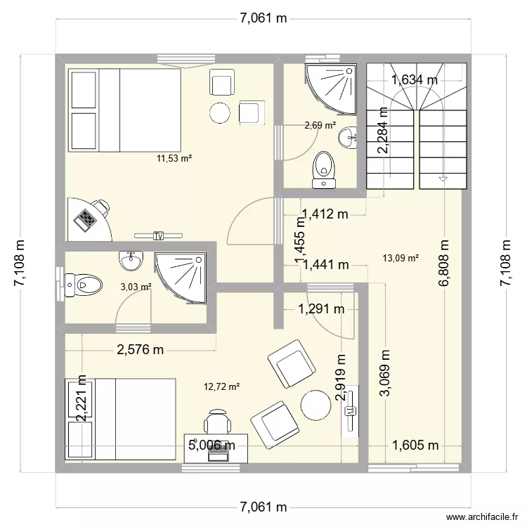 VINDOULOU. Plan de 5  et 43 m²