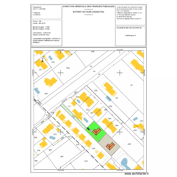plan avec servitude. Plan de 4  et 1583 m²
