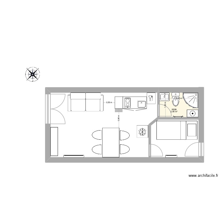 appart schuss renové 3. Plan de 1 pièce et 2 m2