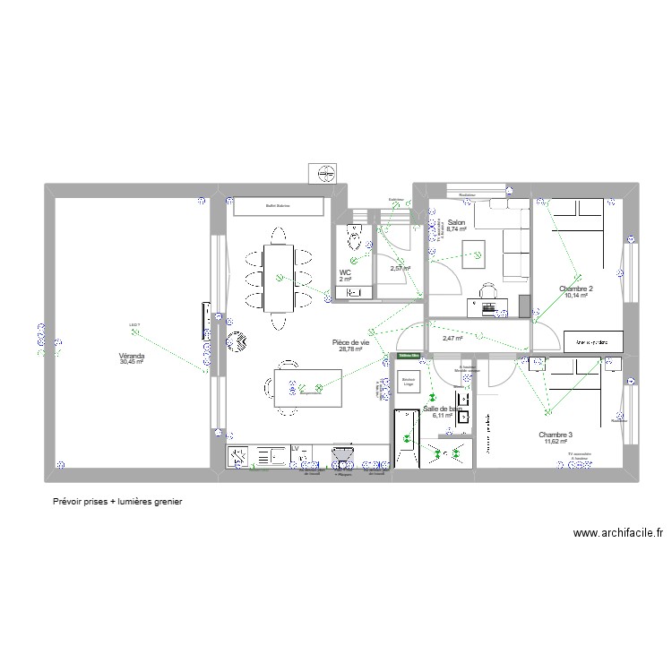 Projet 2 - Electricité - 60 r Saint Louis. Plan de 12 pièces et 103 m2