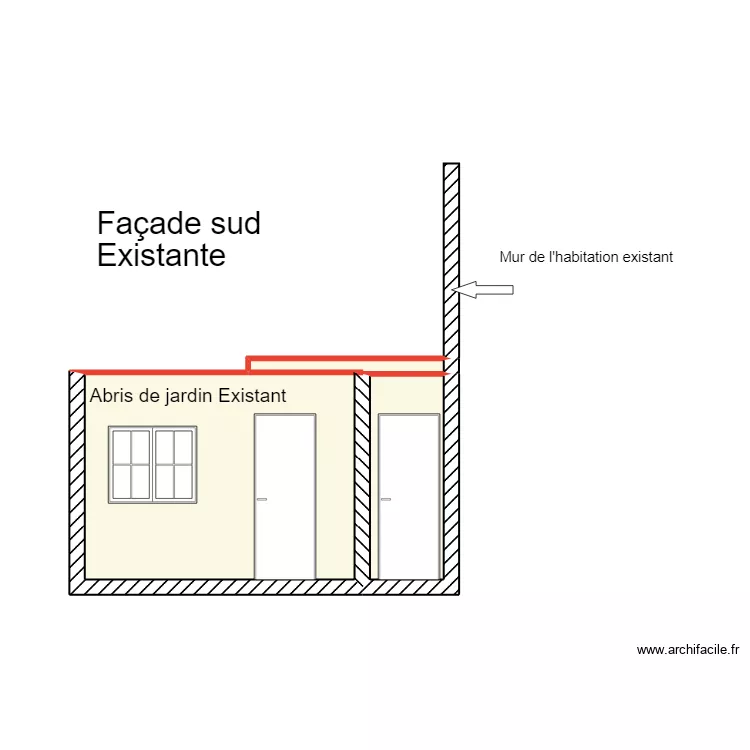 Fa&ccedil;ade sud existante . Plan de 