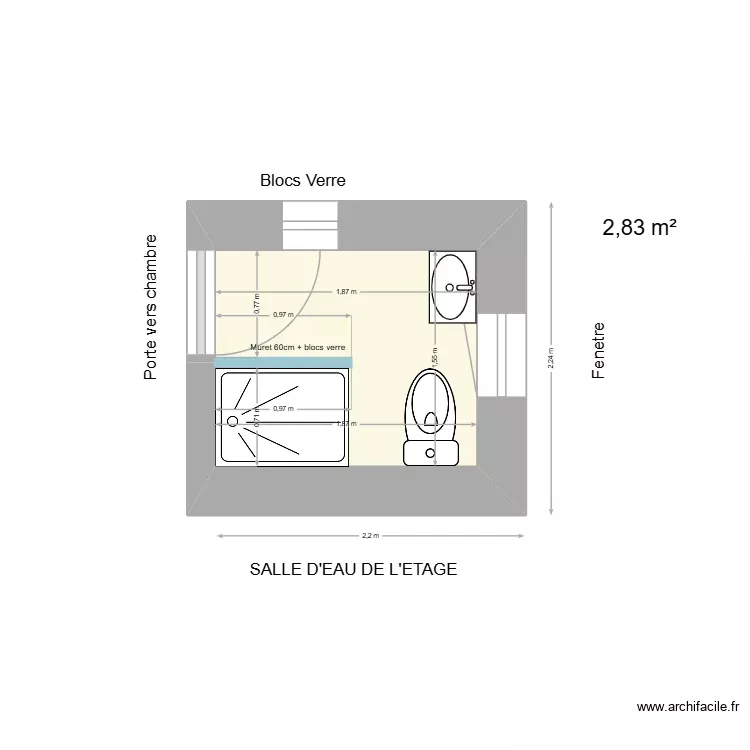 SDB HAUT V2. Plan de 1 Pièce et 3 m² SDB HAUT V2. Plan de 1 Pièce et 3 m²