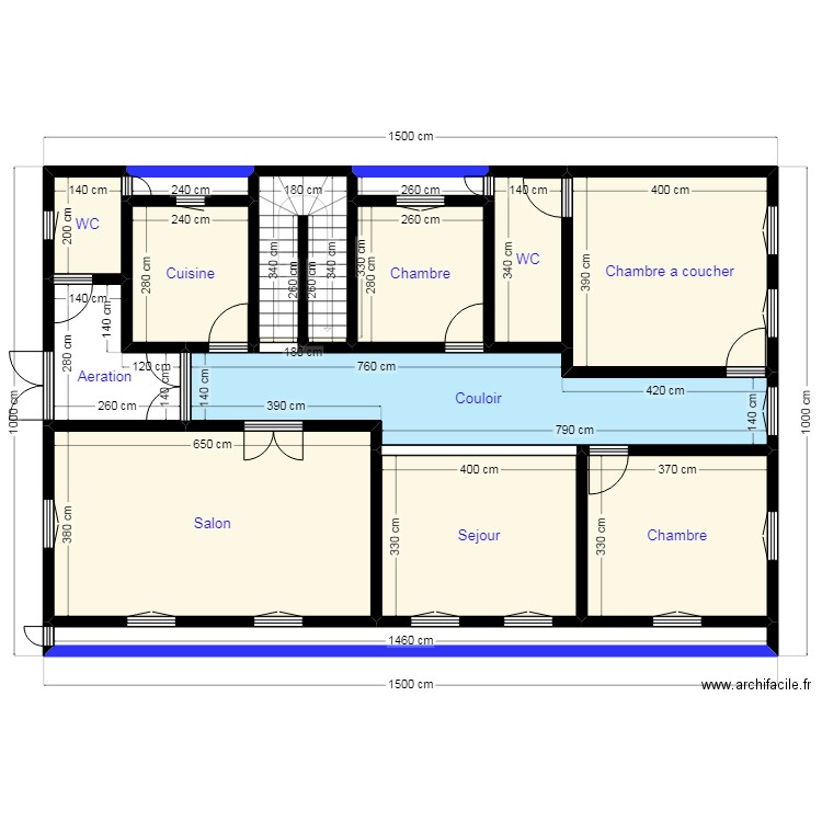 PLAN10X15 N22. Plan de 14 pièces et 125 m2