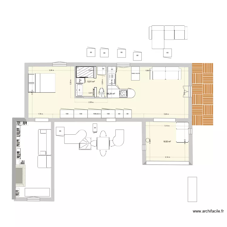 plan avec cotes archi novembre25SDBOK. Plan de 3 pièces et 52 m²