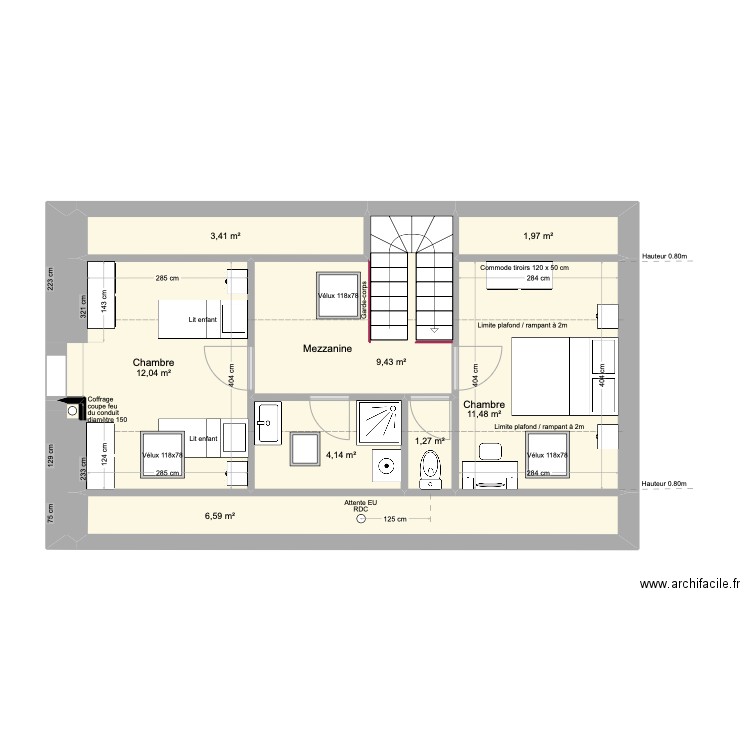 étage 4. Plan de 8 pièces et 50 m2