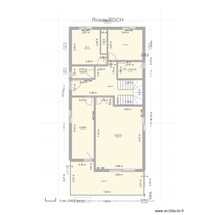 Rosas RDCH Existant réel. Plan de 9 pièces et 109 m2