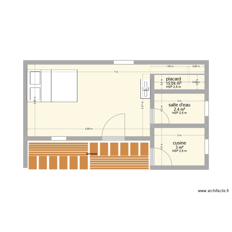 studio 5. Plan de 3 pièces et 21 m2