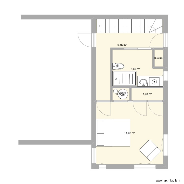 RDC Alllèves. Plan de 5 pièces et 27 m2