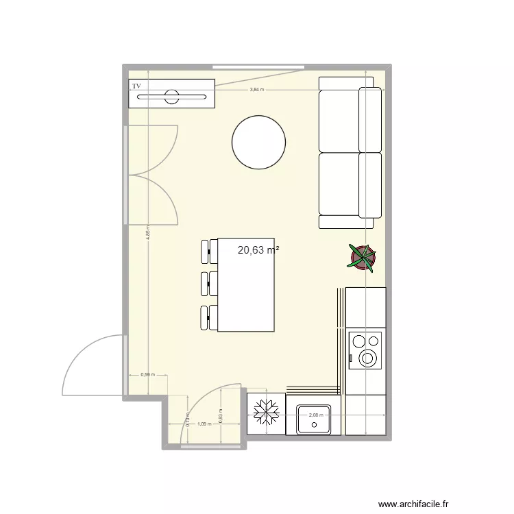 sejour severine 2. Plan de 1  et 21 m²