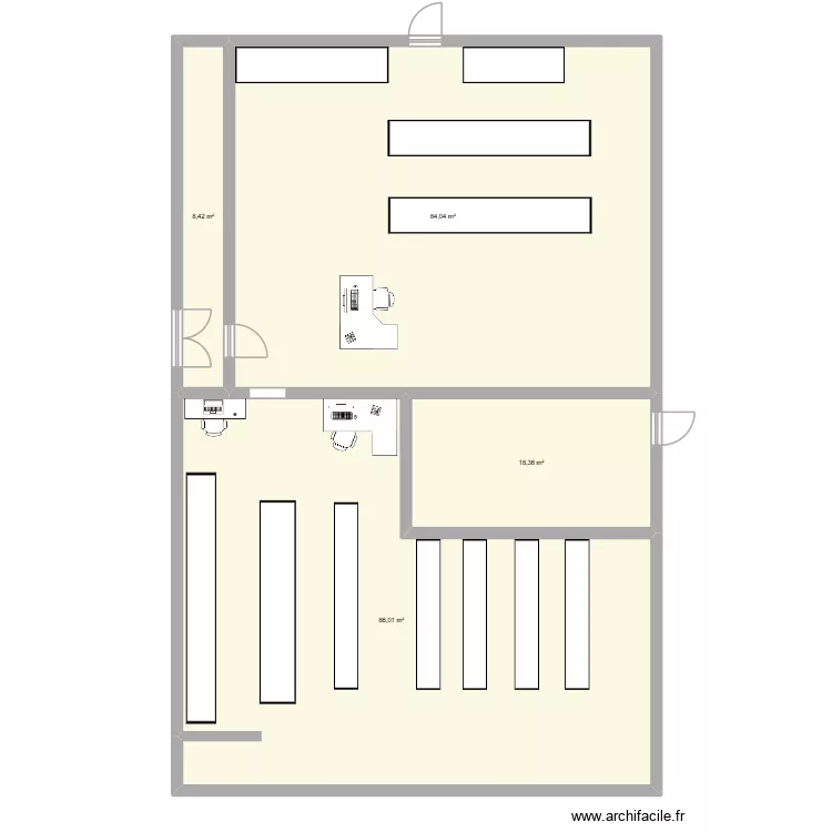 Plan magasin E3R. Plan de 4  et 197 m²