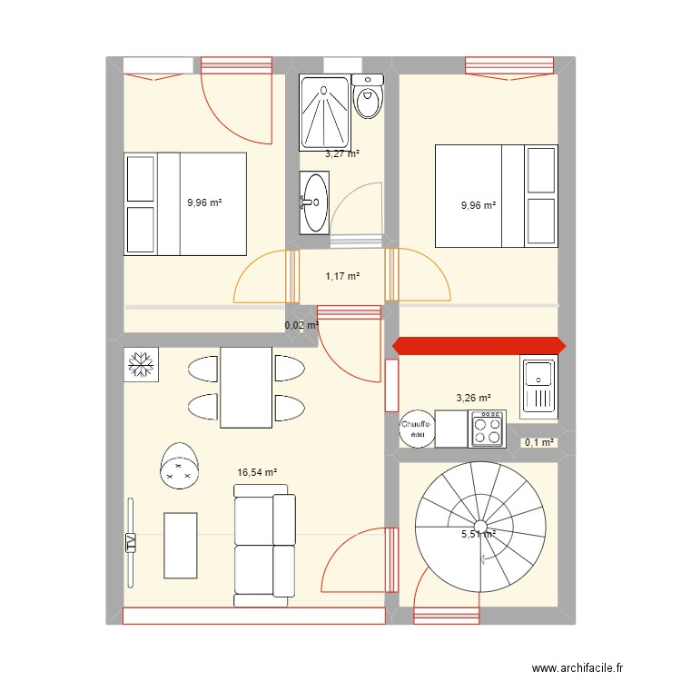 Métré BOULOGNE - Option 2. Plan de 9 pièces et 50 m2