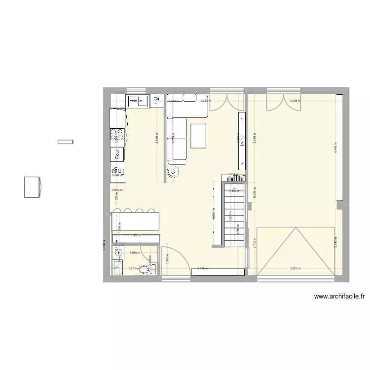 RDJ. Plan de 3  et 70 m²