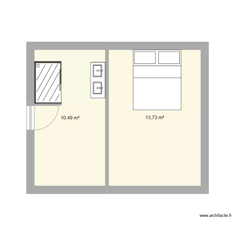 suite parentale. Plan de 1  et 23 m²