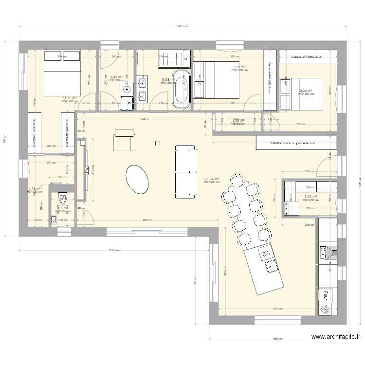 NOUVEAU PLAN 39CM EPAISSEUR MURS. Plan de 11 pièces et 115 m2