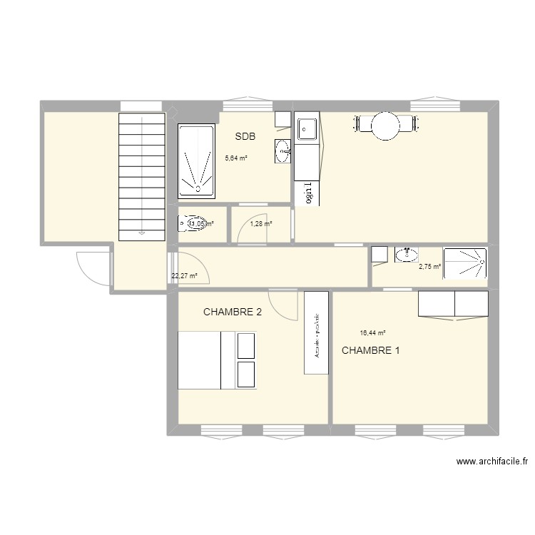 appart CLAIRE HENRI. Plan de 7 pièces et 64 m2