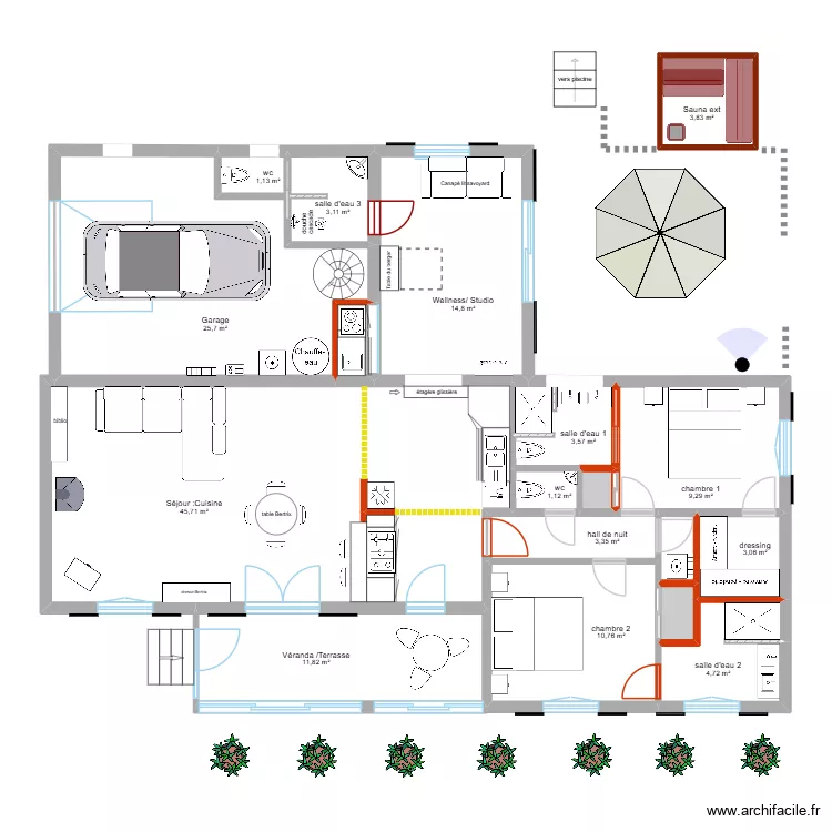 Allemagne r&eacute;novation module 1. Plan de 18  et 145 m²