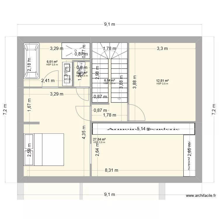 maisons Laffite plan dernier &eacute;tage V6. Plan de 8  et 107 m²