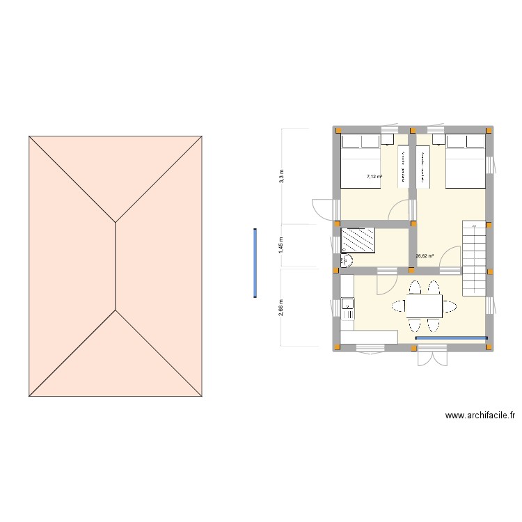 Tanayo 6. Plan de 3 pièces et 69 m2