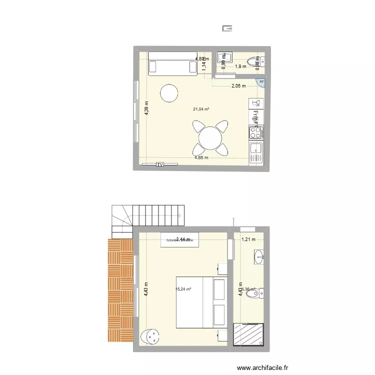 Plan intérieur bungalow. Plan de 3 et 42 m² Plan intérieur bungalow. Plan de 3 et 42 m²