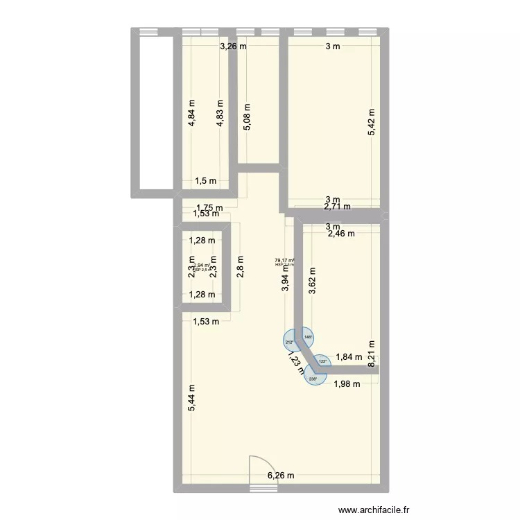 Local actuel. Plan de 2  et 82 m²