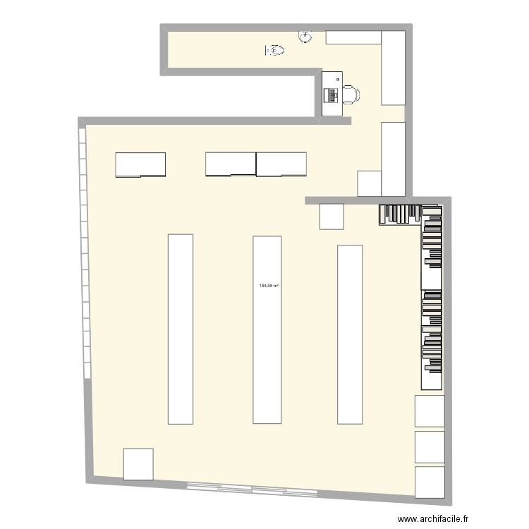tabac. Plan de 1 pièce et 185 m2