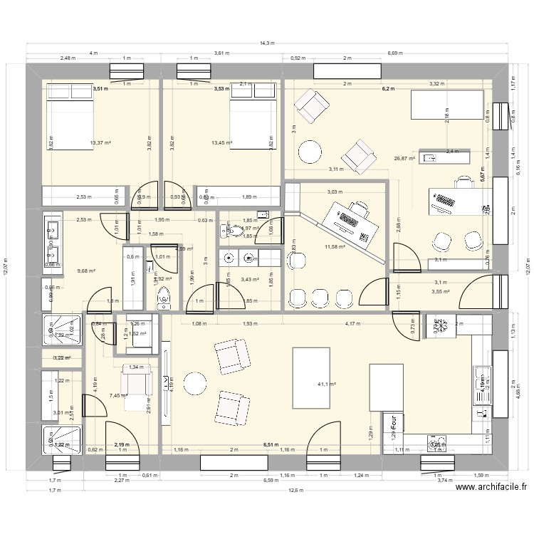 version5. Plan de 15 pièces et 144 m2