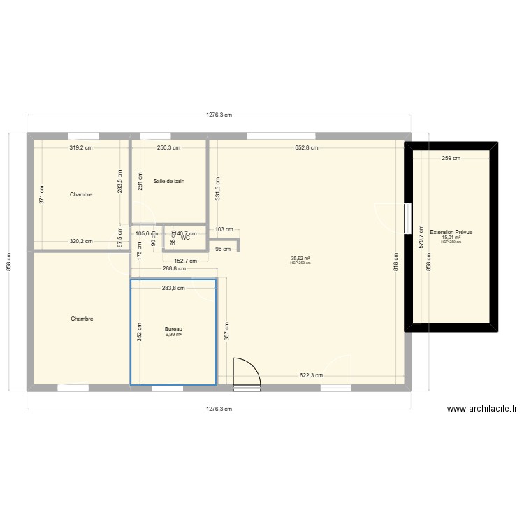 extension1. Plan de 7 pièces et 115 m2
