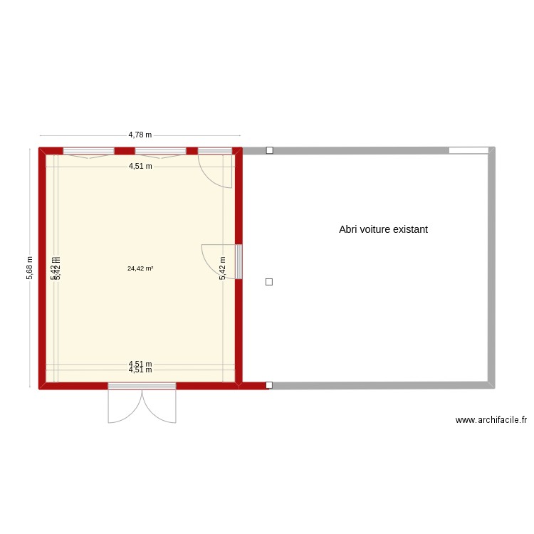 extension Camen atelier dessus. Plan de 1 pièce et 24 m2