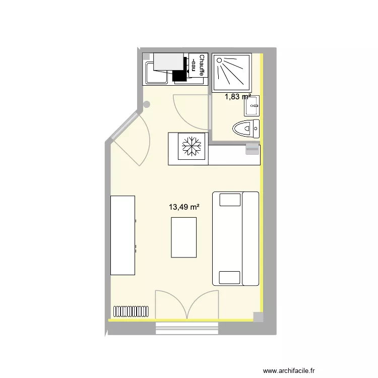 Studio Voltaire V2. Plan de 2  et 15 m²