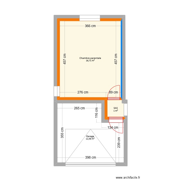 Arnaud - Suite parentale. Plan de 3 pièces et 30 m2
