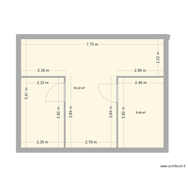 plan écurie. Plan de 2 pièces et 45 m2