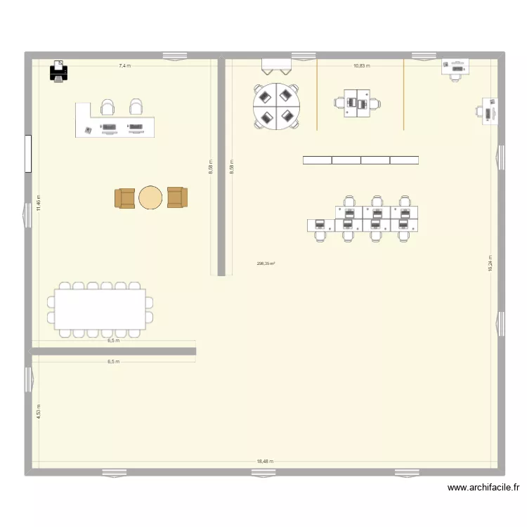 plan bureu. Plan de 1  et 296 m²